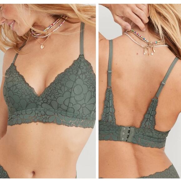 aerie Other - Aerie Real Happy Bra 36D Wireless Lightly Lined Candy Lace Floral Bralette Green